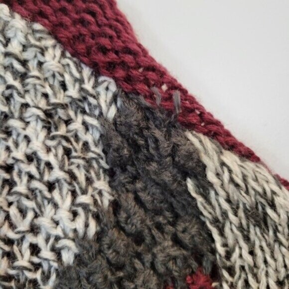 Vintage Sears 80's Hand Knit Chunky Knit Oversized Cardigan Sweater Red Gray - Picture 5 of 7